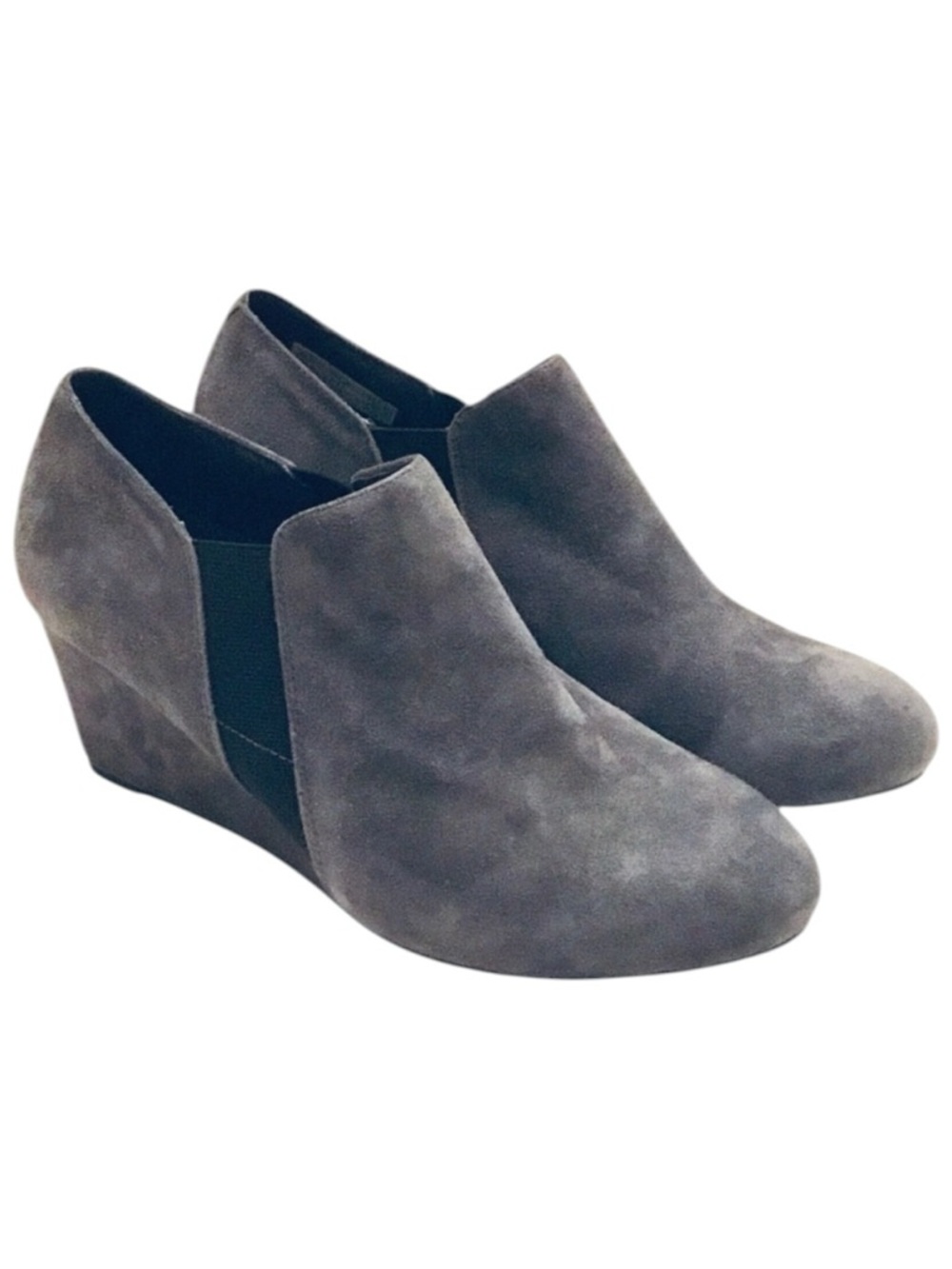Vionic Stanton Wedge Booties Gray Suede Slip-on Comfort Shoe Size-10